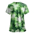 thumbnail image 4 of GEWSEY St. Patrick's Day Scrub Tops Women Cute V Neck Short Sleeve Green Shamrocks Printed Nurse Holiday Working Uniforms (Light Green, S), 4 of 8