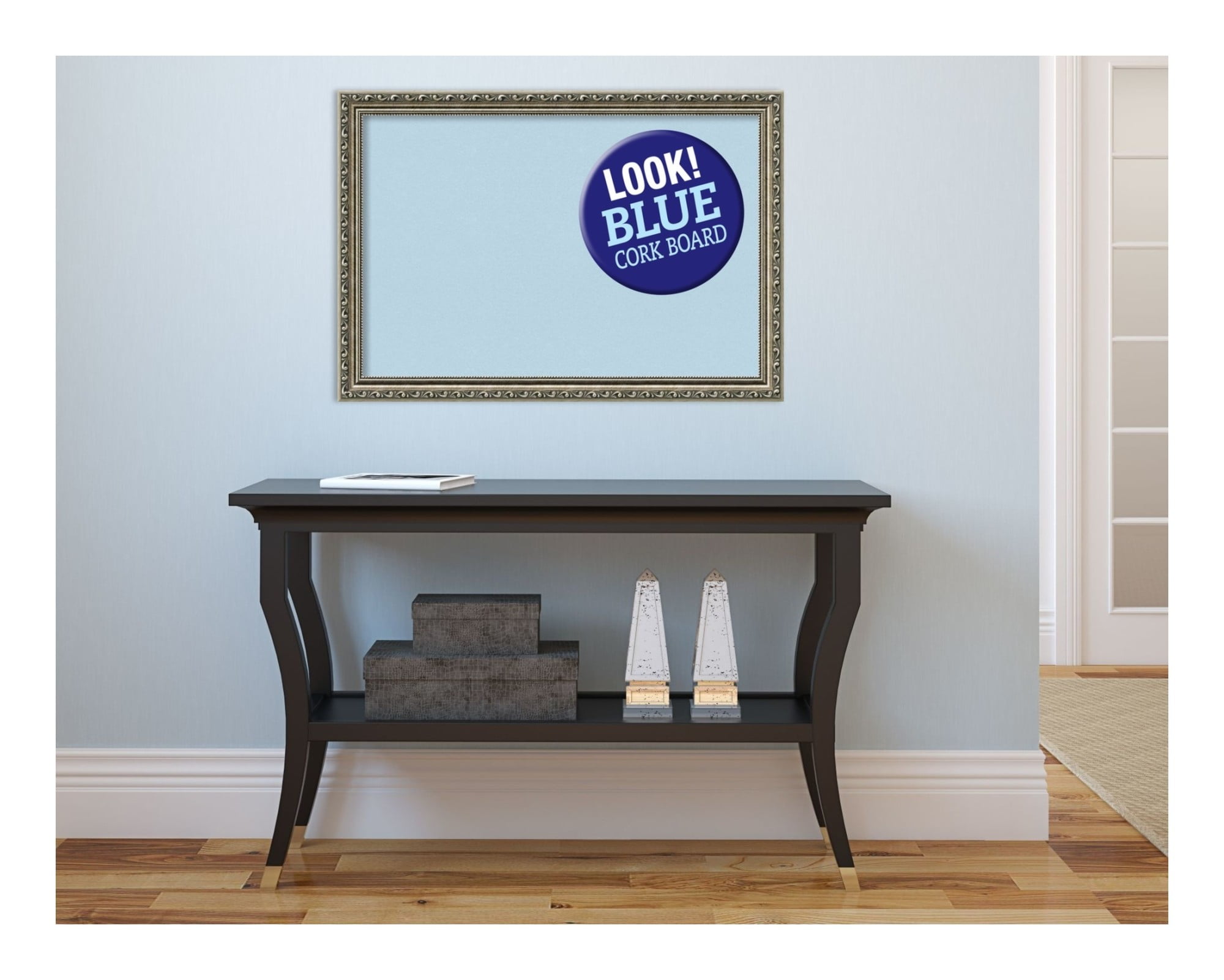 Amanti Art Natural Cork Board Wood Framed Parisian Silver Bulletin Board 26 in. x 18 in.