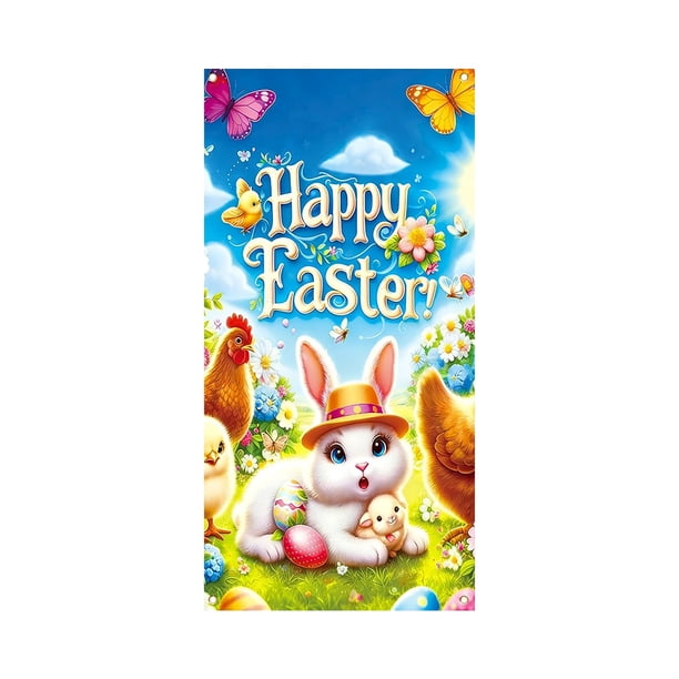CaiYueKe Easter Door Cover Decoration Outdoor Party Decor Spring Holiday Door Curtain Bunny Rabbit Egg Festive Atmosphere Photography Backdrop Vertical Horizontal Hanging Decorations