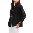 thumbnail image 4 of INSPIRE CHIC Lace Trim Top for Women's Elegant Stand Collar Victorian Long Sleeve Button Down Blouse 2XL Black, 4 of 6