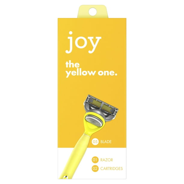 Joy Razor Handle and 2 Blade Refill Cartridges, Yellow