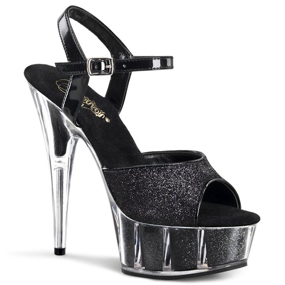 6" Heel, 1 3/4" Glitter Filled PF Ankle Strap Sandal - Blk Gltr/Blk Gltr, 12