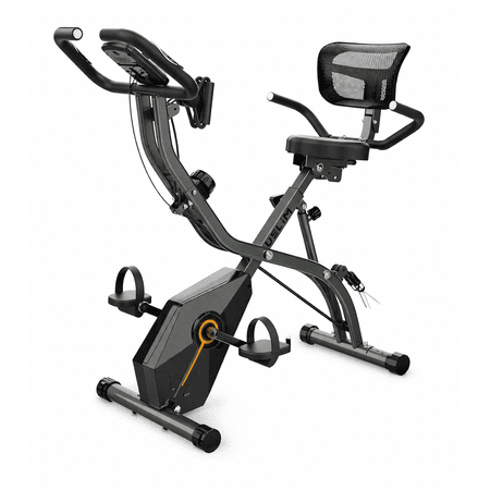 USLIM Foldable 5-in-1 Exercise Bike with Wide Seat and Backrest, Quiet Stationary Bike with 16-Level Magnetic Resistance, 300 lb Capacity