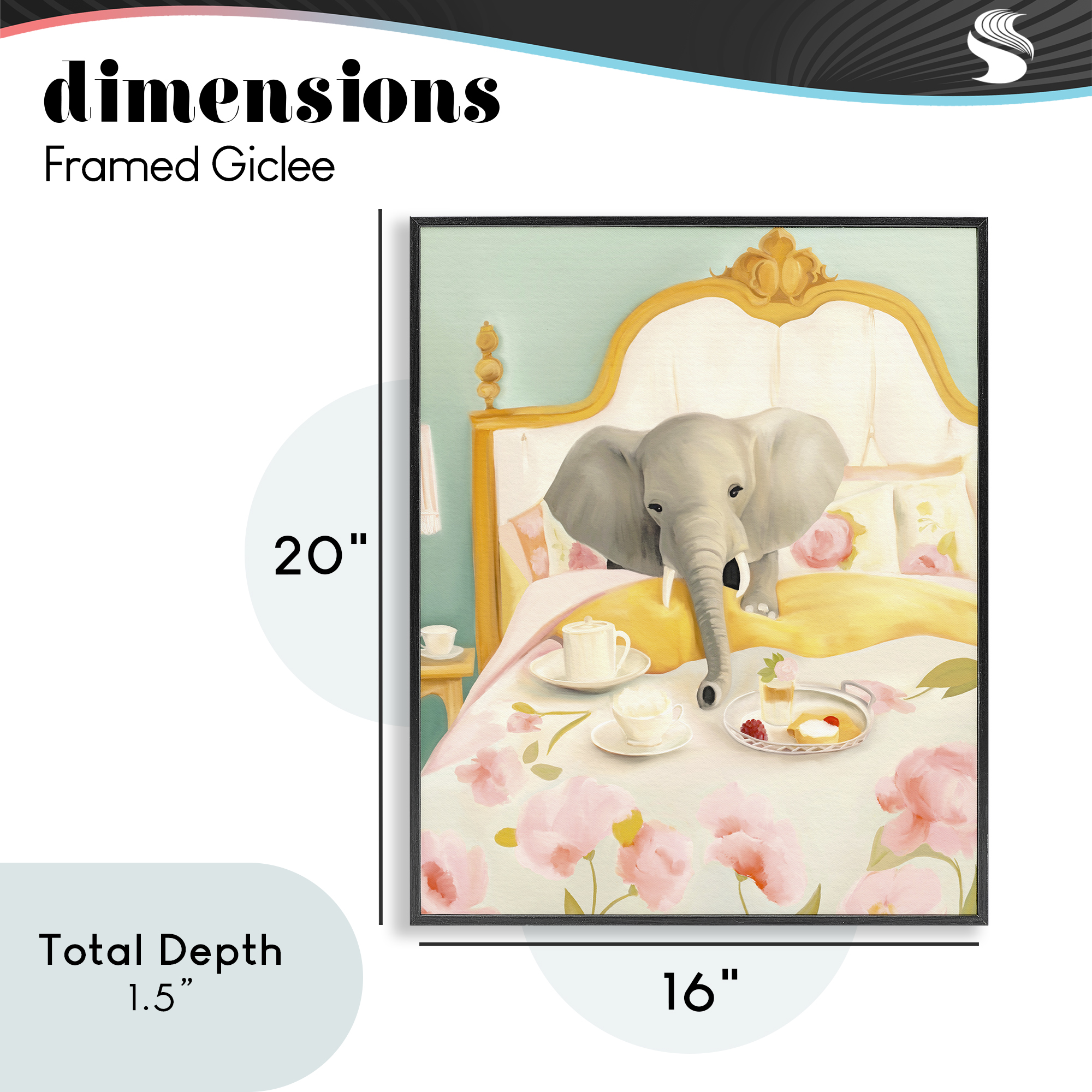 Breakfast in Bed Elephant Black Framed Giclee Art, design by Leah Straatsma