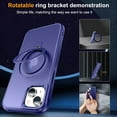 thumbnail image 3 of Compatible With iPhone 15 Magnetic Case Wireless Charging Built-in 120° Rotate Ring Holder[Hidden Kickstand] Shock-absorbent Hard PC Lightweight Plain Translucency Phone Cover,Darkblue, 3 of 7