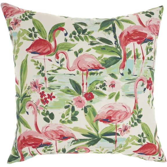 Nourison Flamingos 20" x 20" Multicolor Indoor/Outdoor Washable Throw Pillow