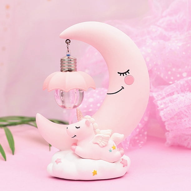 Lámpara de noche LED con forma de luna de dibujos animados, de resina, para guardería de bebés, adorno para mesita de noche, regalo para niños, juguete