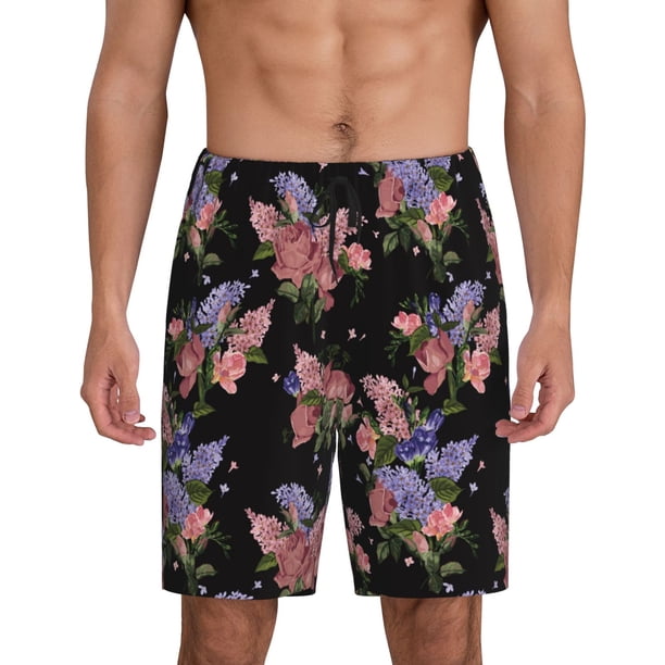 Balery Bouquet Pantalones cortos de pijama de punto de algodón para hombre con cinturilla y bolsillos-3X-Large