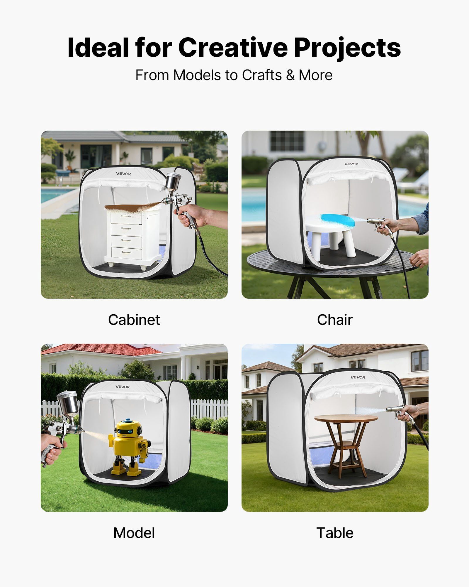 Portable Paint Booth Tent 28.3x28.5x29.5 Inch Pop Up Spray Painting Tent with Mesh Door for Cabinets Chairs Models Tables Efficient Airflow