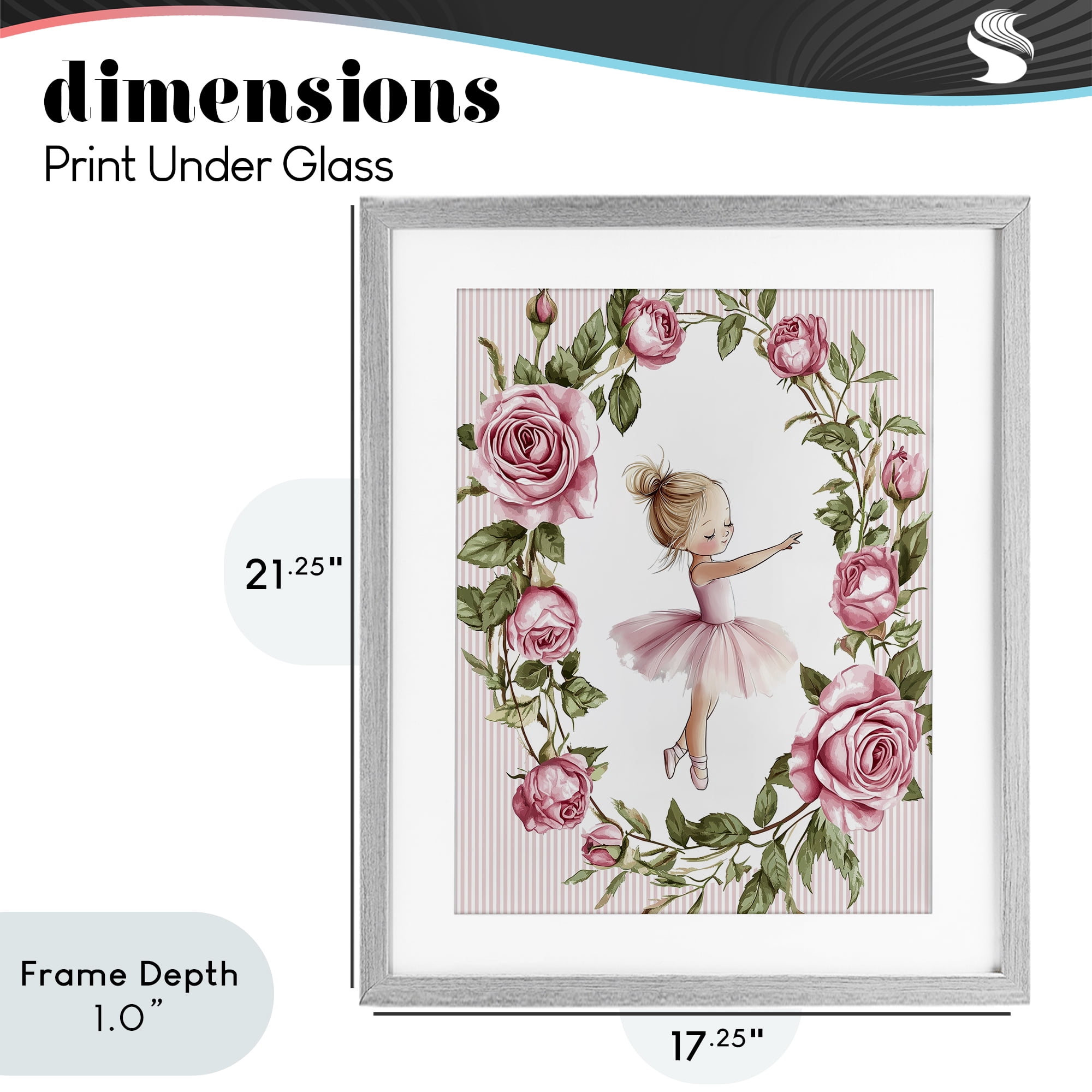 Stupell Industries Little Rose Dance Ballerina Gray Framed Print Under Glass, design by Christine Simpson Art