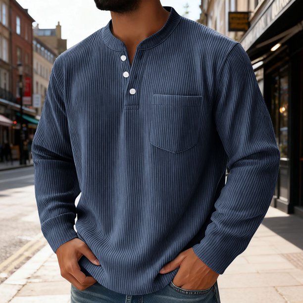 pstuiky camisas de hombre de manga larga, Camiseta informal de manga larga con botones y cuello alto de color liso para hombre camisetas de hombre xxxxxl