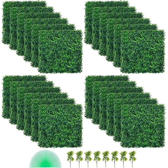 Artificial Boxwood Panel UV 24pcs Boxwood Hedge Wall Panels Artificial Grass Backdrop Wall 20" X 20" 4 cm Green Grass Wall Fake Hedge for Decor Privacy Fence Indoor Outdoor Garden Backyard