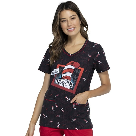 Tooniforms Scrubs Top For Women V-Neck Plus Size TF634, 2XL, Flutter Friends