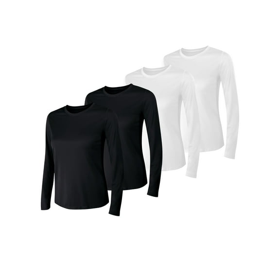 Hanes Sport Cool DRI Women's Performance Long Sleeve T-Shirt, 4-Pack Black/Black/White/White L