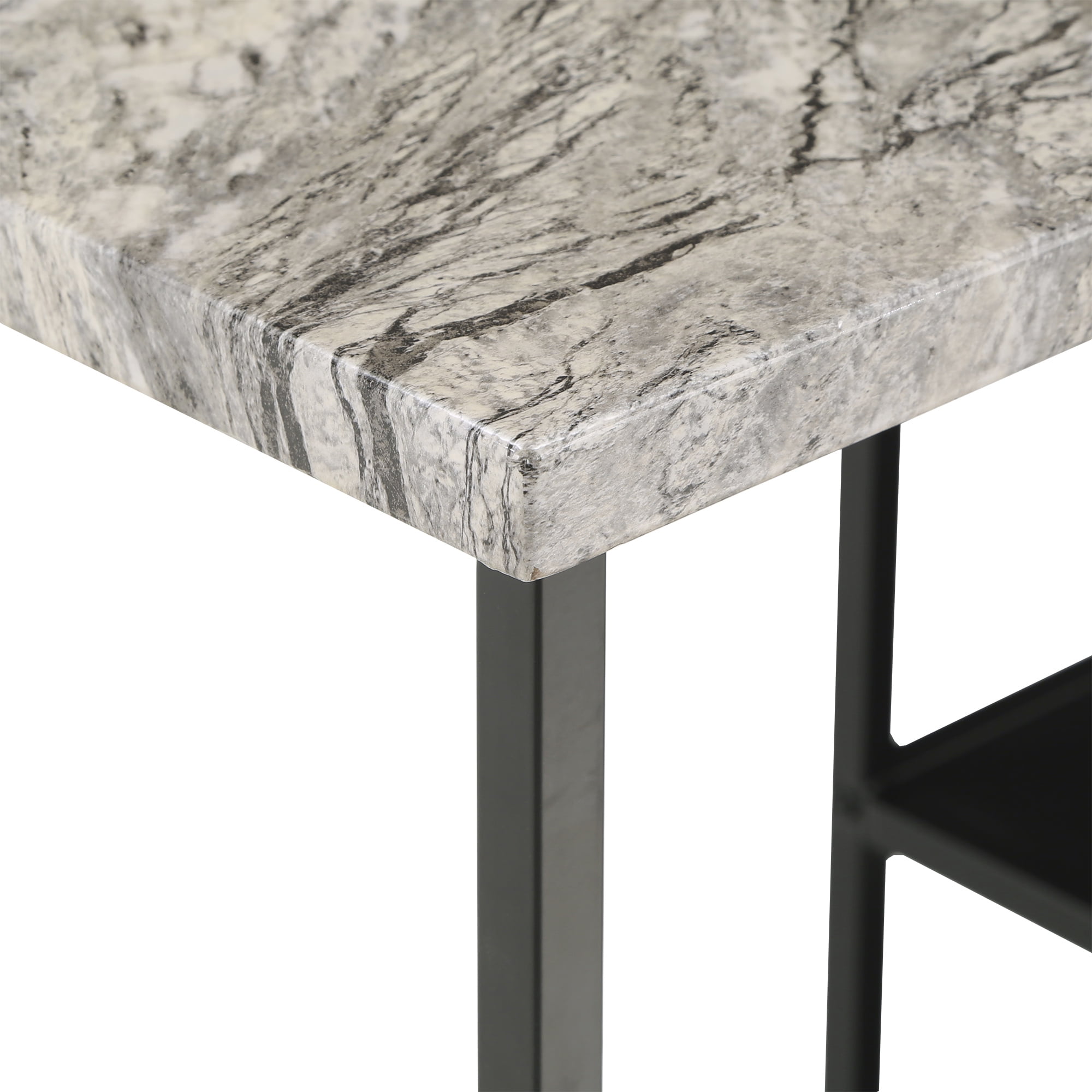 Weston Home Harper Counter Height Metal Table with Faux Marble Top and 2 Stools, Black