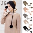 thumbnail image 2 of Winter Knitted Earmuffs Headband Solid Color Pompom 2 In 1 Scarf Earflap Warmer, 2 of 3