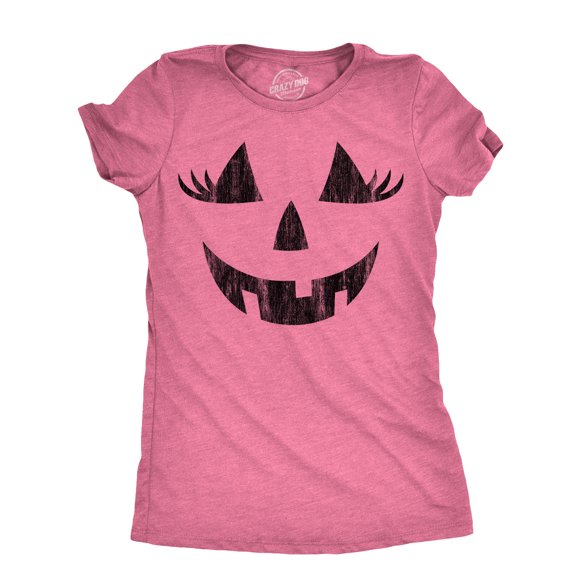Womens Wacky Wendy Pumpkin T Shirt Funny Halloween Jack O Lantern Crazy Smile Tee for Ladies (Heather Pink - WENDY) - S