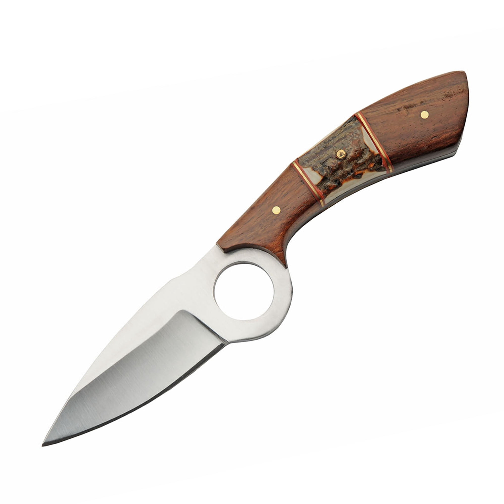 SZCO 7.5 Inch Showdown Wood & Stag Hunter Knife Full Tang Stainless Steel Blade With Leather Sheath Outdoor Fixed Blade Knife