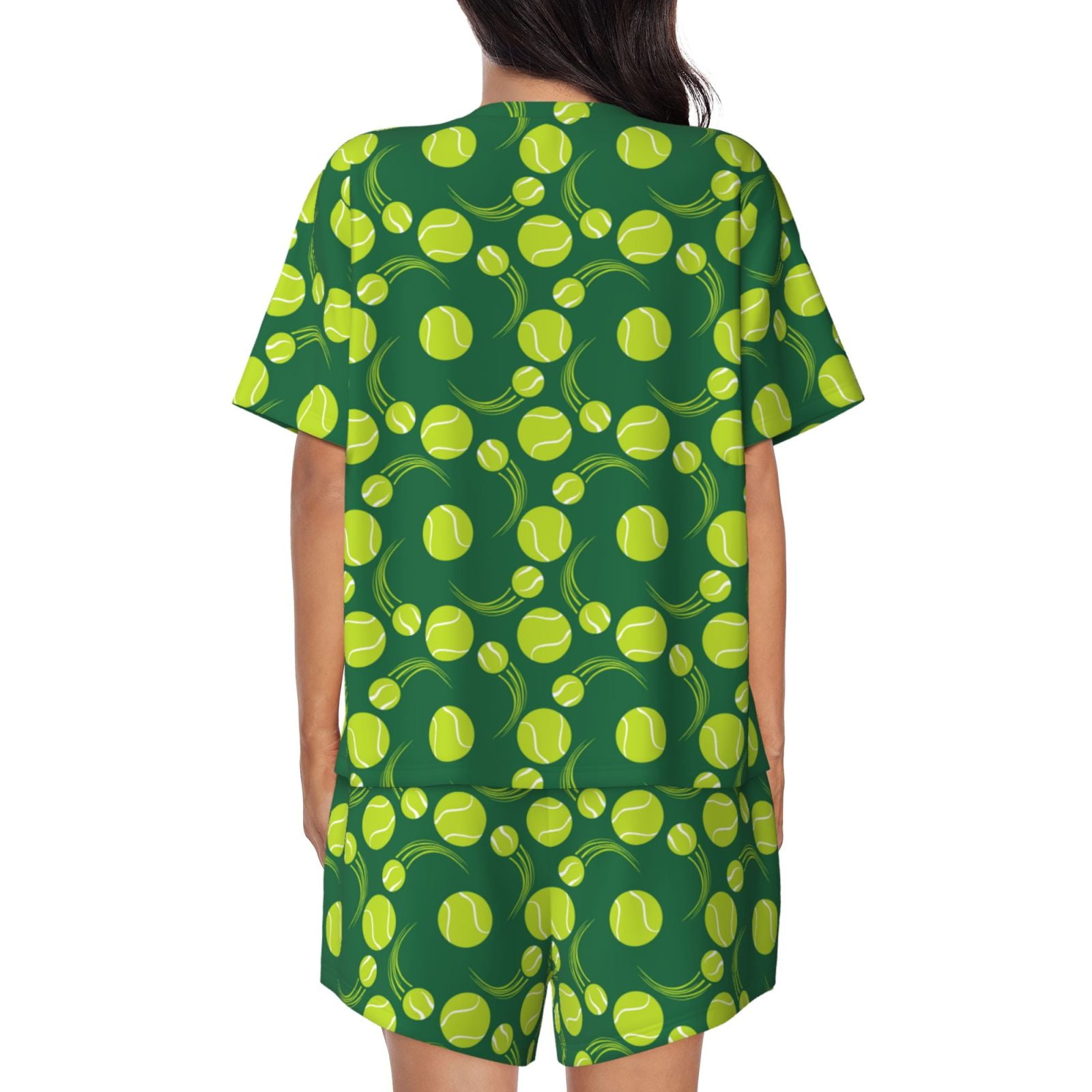 Naloa Tennis Balls Women's Short-Sleeved Pajama Set, Loungewear, Summer pajamas, Breathable Cozy - X-Large