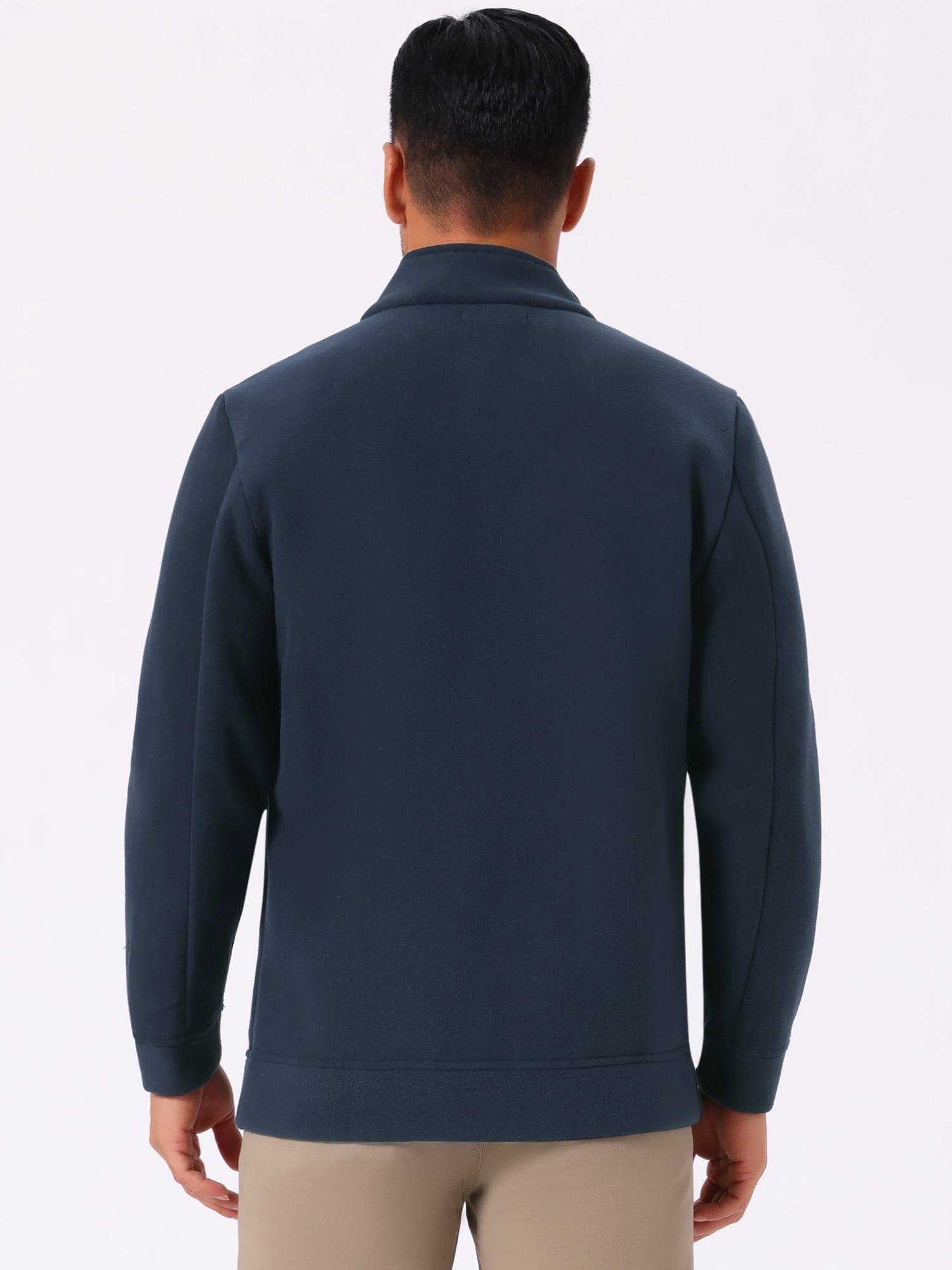 DARING DIVA Men's Winter Solid Stand Collar Zipper Soft Fleece Jacket L Blue