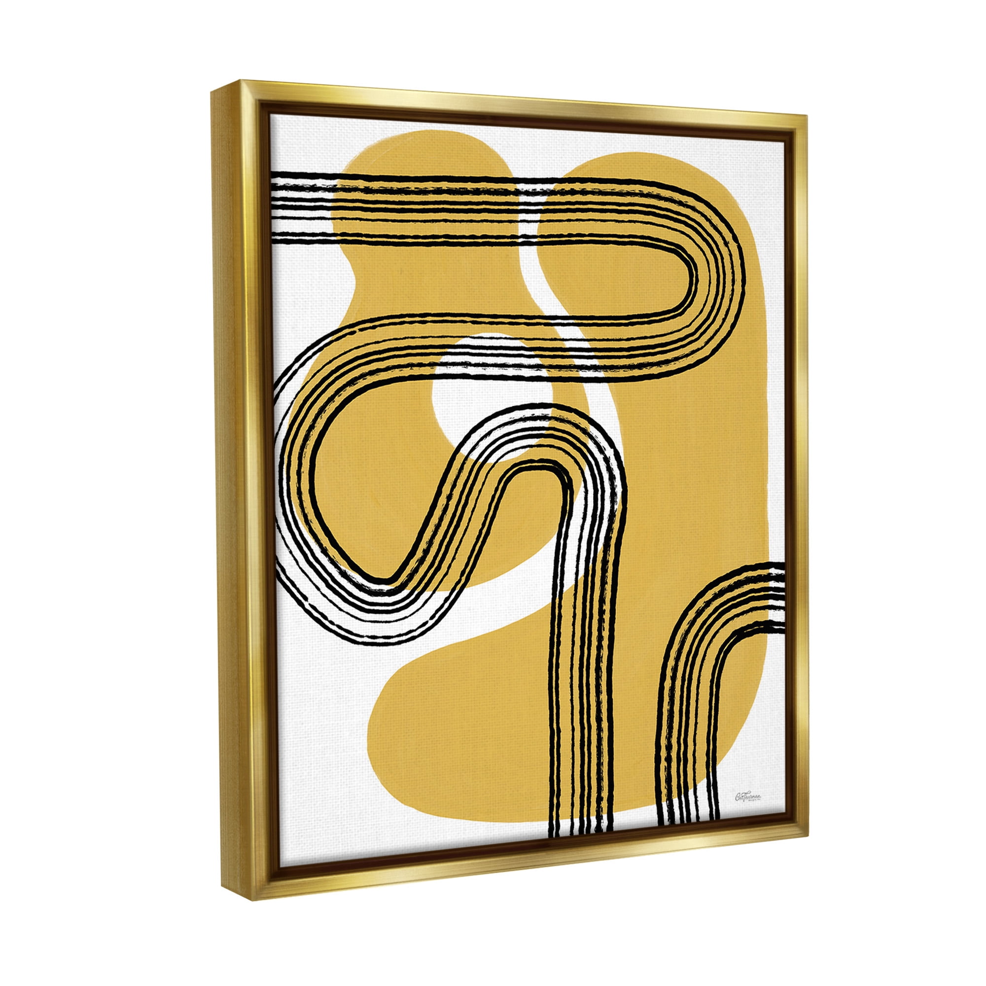 Stupell Industries Curved Stripes on Shapes Abstract Painting Gold Floater Framed Canvas Art Print Wall Art, 25 x 31