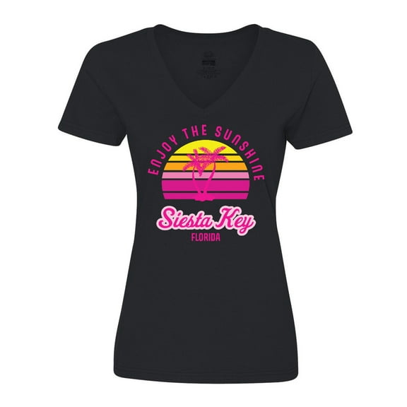 Inktastic Summer Enjoy the Sunshine Siesta Key Florida in Pink Women's V-Neck T-Shirt