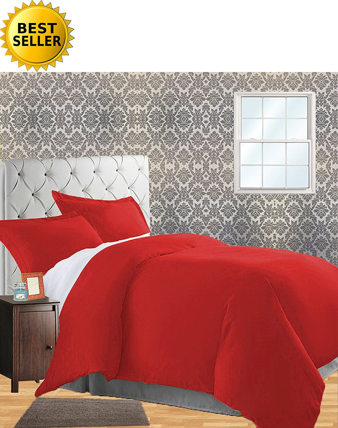 Celine Linen Wrinkle & Fade Resistant 3-Piece Duvet Cover Set - Protects and Covers your Comforter / Duvet Insert, 1500 Series LUXURIOUS 100% HypoAllergenic - Silky Soft, Full/Queen, Red