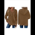 thumbnail image 3 of Sudadera Informal de Punto Gofre para Mujer 2025, Suéter de Cuello en V con Botones Extragrandes y Capucha con Cordón. Marrón XXXL, 3 of 7