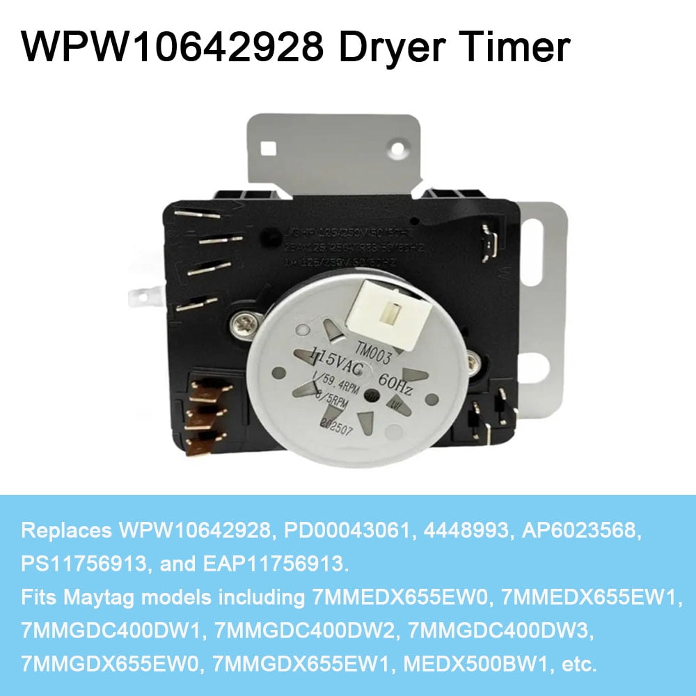 TOP-MAX W10642928 Metal Dryer Timer, Fit for Maytag, Replaces WPW10642928, PD00043061, 4448993, AP6023568, PS11756913, and EAP11756913