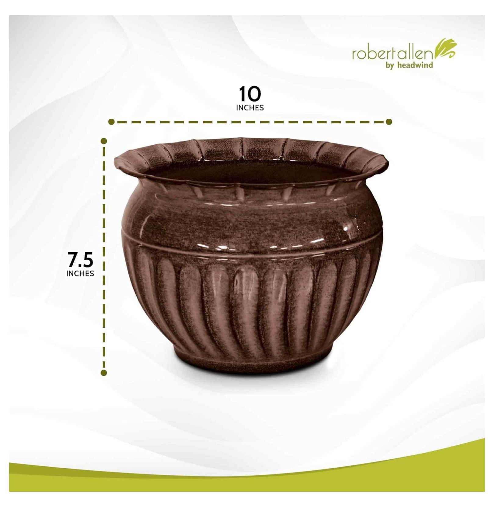 Ironstone Sutton Classic – 10" Brown Decorative Planter with Glossy Durable Finish with Drainage Plug – Lightweight Indoor & Outdoor Flower Pot Use by Robert Allen