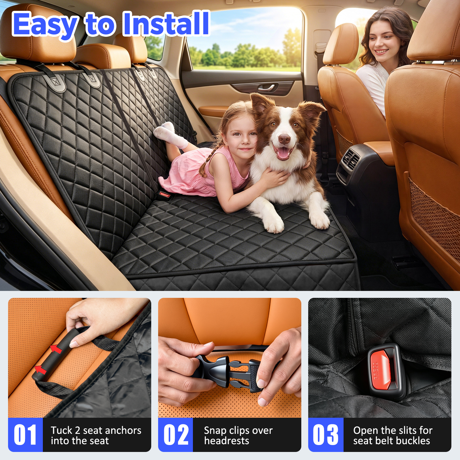 Cornmi Dog Car Seat Cover, Waterproof Back Seat Protector, Black photo 3