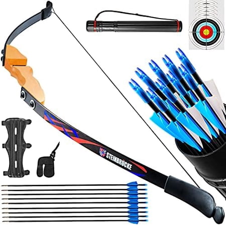 54 Recurve Bow and Arrow Set Adults 30/40 lbs Archery Traditional Wooden Takedown Recurve Bows Set Includes 9 Arrows 5 Target Faces for Outdoor Hunting Training (30LBS)$$Other