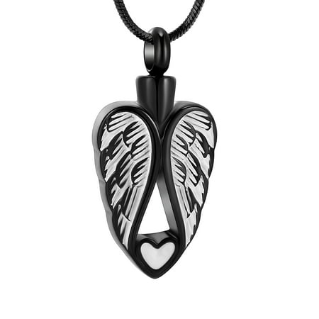 Angel Wing Heart Cremation Urn Necklace Holds Loved Ones Ashes, Memorial Keepsake Cremation Jewelry Necklace for Women