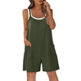 thumbnail image 2 of YTCAMLO Cotton Overalls for Women Beach Boho Casual Ruched Crew Neck Baggy Shorts Rompers with Pockets Stretchy One Piece Jumpsuits, Army Green S, 2 of 6