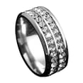 thumbnail image 2 of HEVIRGO Ring Wide-width Fadeless Titanium Steel Double Rows Rhinestone Unisex Jewelry for Wedding Party,Silver US 10, 2 of 10