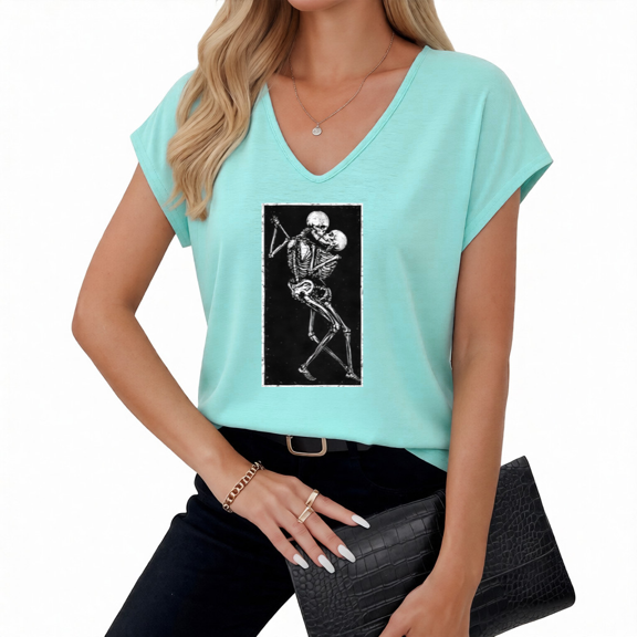 Giffimy Women's Dancing Skeleton Couple V-Neck Sleeveless T-Shirt Comfortable Summer Tank Top