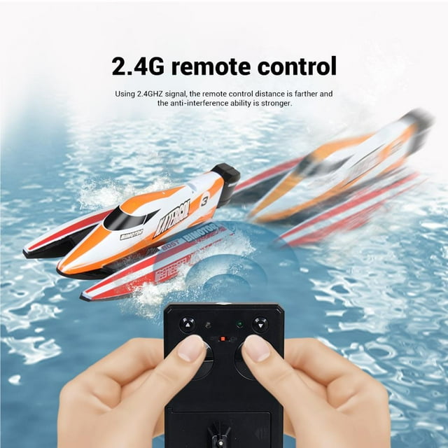 VONKY Remote Controlled Boat Kids Outdoor Mini RC Boat 2.4G RC Speed Racing Boat Summer Water Toys Children Gift Orange