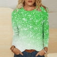 thumbnail image 2 of ibuvkizy Long Sleeve Shirts for Women,Womens Tops,Ladies' Shiny Printed Casual Pullover Classic Long Sleeved Round Neck Top Green,M, 2 of 4