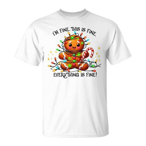 SR I'm Fine Everything Is Fine Gingerbread Christmas Lights T-Shirt