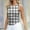 Gray, variant on Sleeveless Casual Shirts Slim Cami Shirts Plaid Print Round Neck Pleated Fitted Sleeveless Blouse