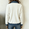 thumbnail image 5 of JULMCOMO Ribbed Knit Jacket for Women Collared Denim Contrast Zip Up Jacket Spliced Jean Trim Long Sleeve Casual Cardigan White XL, 5 of 5