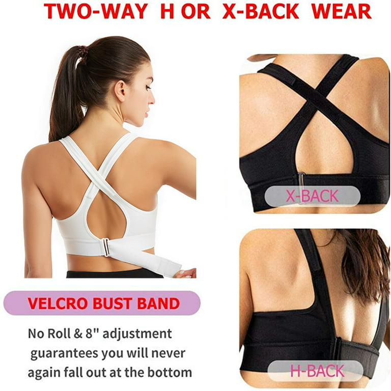 Elbourn 3Pack Women Plus Sports Bra High Impact Racerback Sports Bras  Wirefree Front Adjustable Workout Tops Bounce Control Gym Activewear Bra  （White-L） 