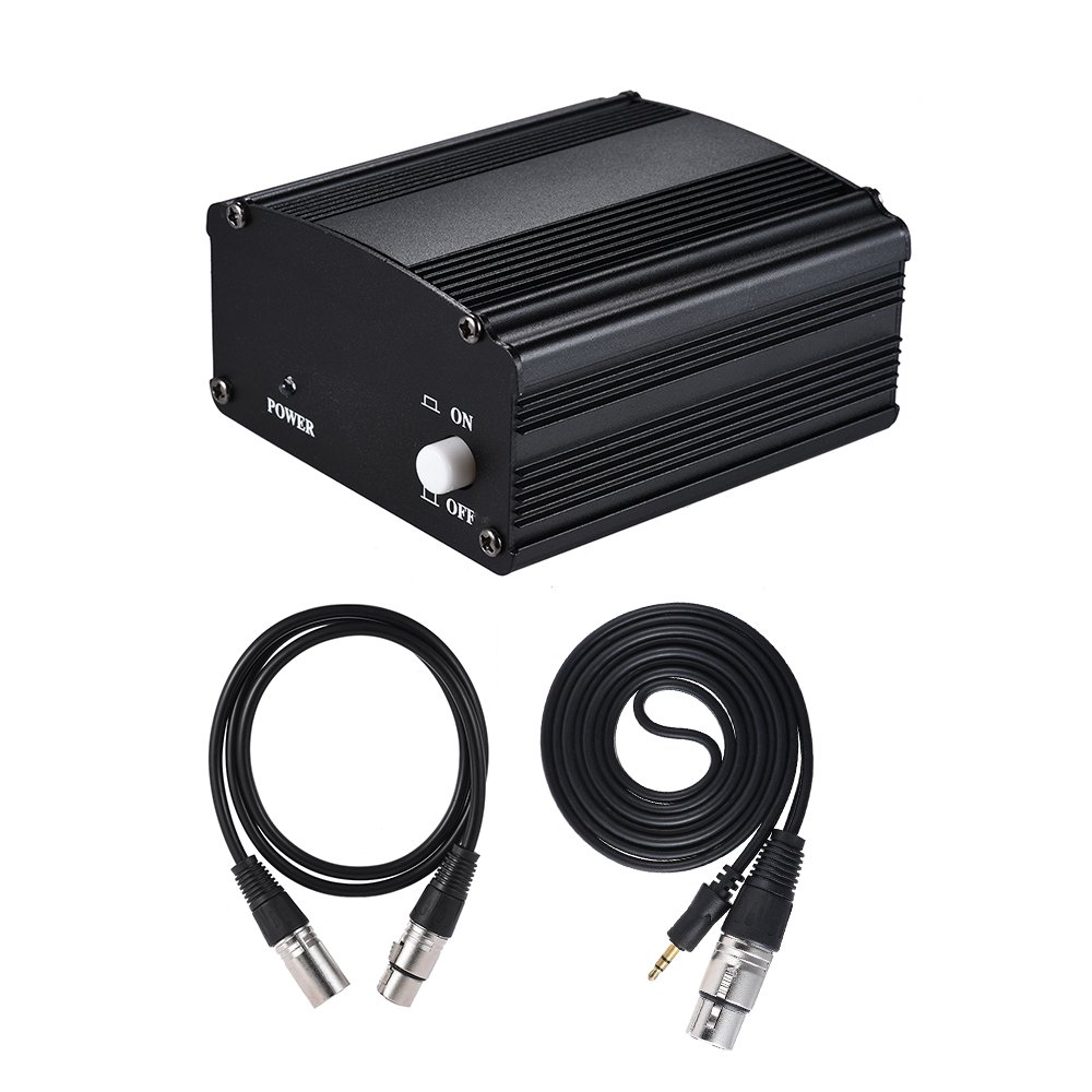 1Channel 48V Phantom Power Supply with Adapter & 3.5mm Male to XLR