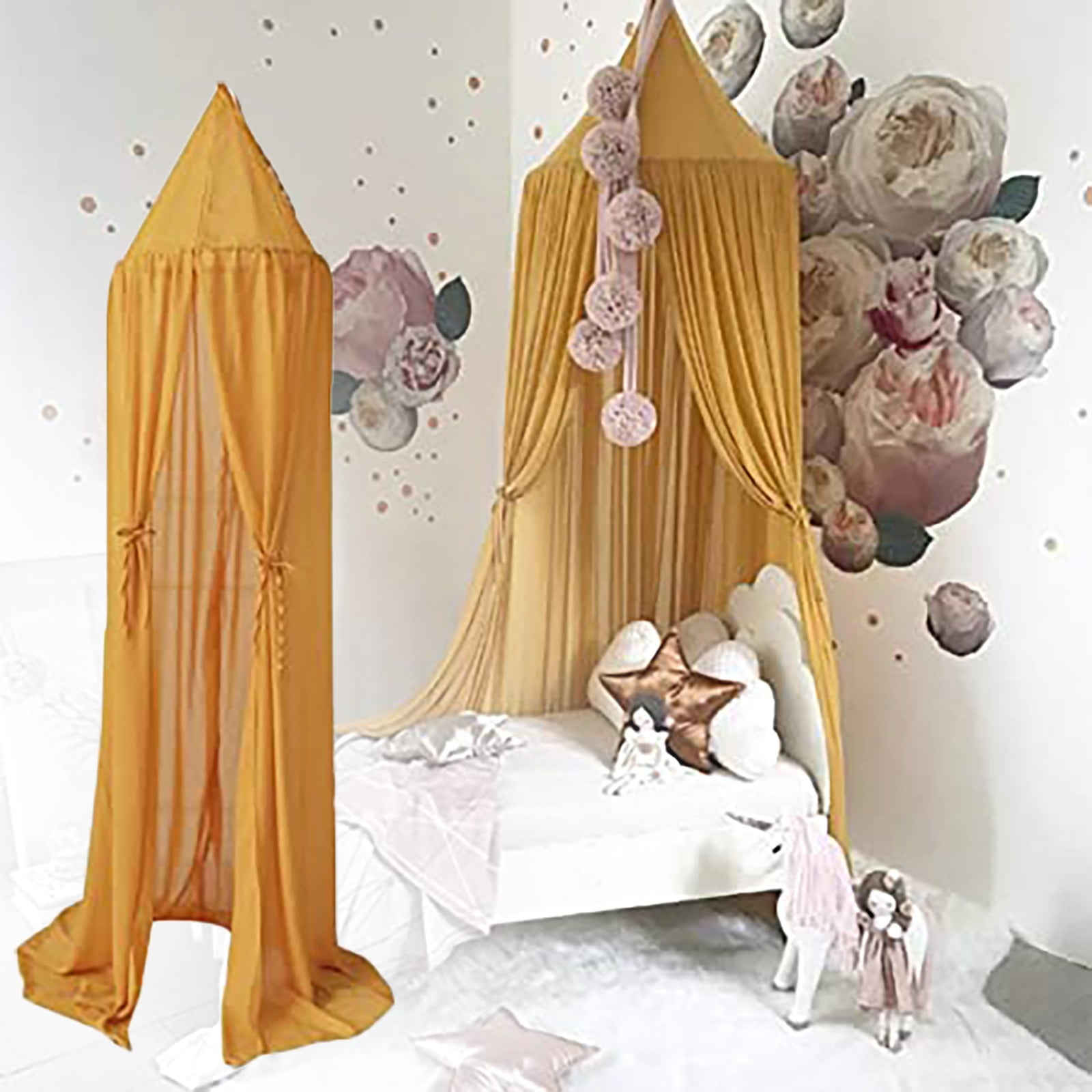 Jierger Bed Canopy Baby Canopy Chiffon 𝒊𝒏𝒔𝒆𝒄𝒕 Net Decoration 𝑴𝒐𝒔𝒒𝒖𝒊𝒕𝒐 Net for Cot-𝑷𝑰𝑵𝑲 yellow Suitable for Baby Adults Bedroom, Camping, nap, Patio