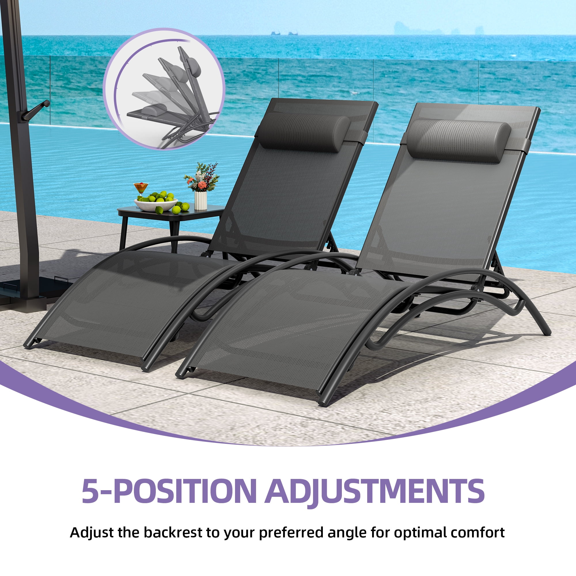 Uforic 3 Set Folding Lounge Chair,Outdoor Reclining Chair,Chaise Lounge Chair for Pool Beach Patio