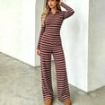 thumbnail image 5 of Lounge Sets for Women 2 Piece Outfits Striped Long Sleeve Lapel Top and Casual Wide Leg Pants Fall Trendy Two Piece Suit, 5 of 7