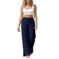 thumbnail image 5 of Bosfbaoi Plus Size Pants for Women Linen Blend Baggy Womens Pants Drawstring Elastic Waist Straight Leg Pants with Side Slits Casual Jogger Trousers, 5 of 9