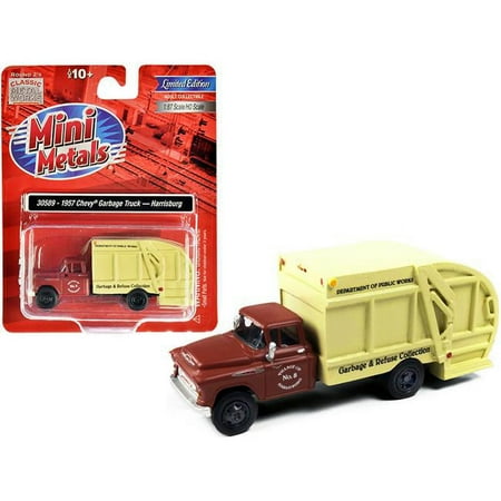 Classic Metal Works 1957 Chevrolet Garbage Truck Harrisburg Department of Public Works Maroon & Yellow 1 by 87 HO Scale Model