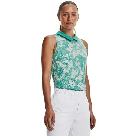 Under Armour Women's Sleeveless Zinger Zip Back Print Golf Polo Light Green L