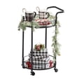 thumbnail image 6 of mDesign Metal Vintage Round Beverage Rolling Cart for Home - 2-Tier Serving Bar Trolley with Easy-Glide, Rotating Wheels, Built-in Handle, and Glass Shelves for Wine and Craft Beer - Black Round, 6 of 7